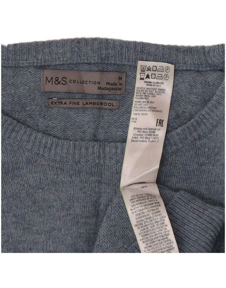 Pulover pentru bărbați Marks & Spencer, cu gât de barcă, lână albastră medie Clasic