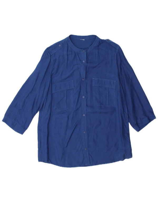 Bluză cămașă vintage pentru femei cu mâneci 3/4 UK 14 mare bleumarin