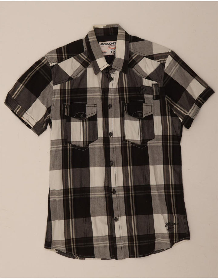 Cămașă Jack & Jones pentru bărbați cu mânecă scurtă, bumbac negru mediu cu carouri