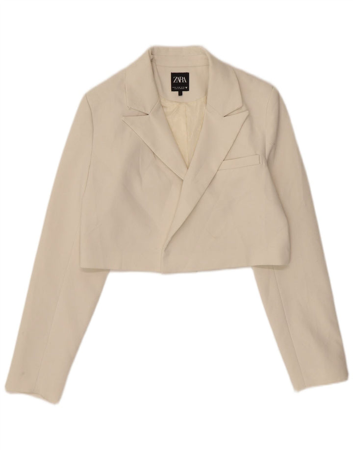 Jachetă Blazer Crop Open pentru femei Zara UK 6 XS Poliester alb