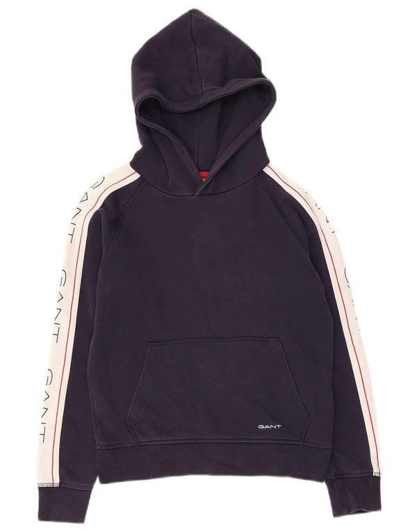 Pulover Gant pentru băieți, cu glugă cu grafică, 9-10 ani, albastru bleumarin, bumbac color bloc