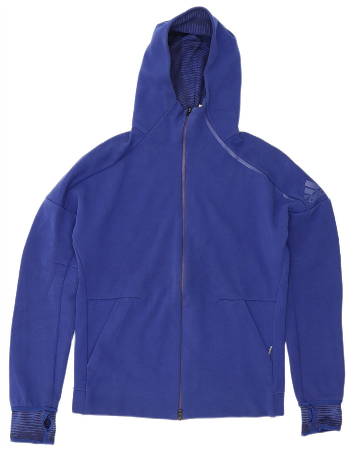 Pulover Adidas pentru bărbați, cu fermoar, bumbac albastru mediu