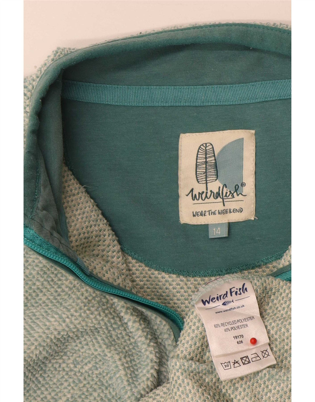 Pulover pentru femei Weird Fish, cu fermoar și gât, UK 14 Poliester verde mare