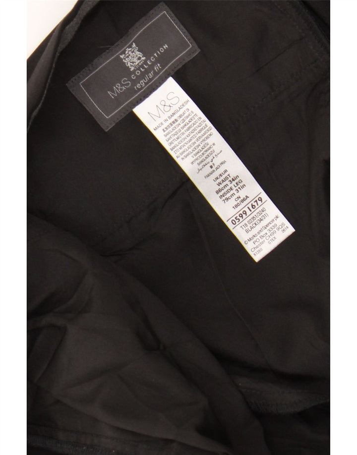 Pantaloni de costum pentru bărbați Marks & Spencer, cu ajustare normală, L34 L27, poliester negru
