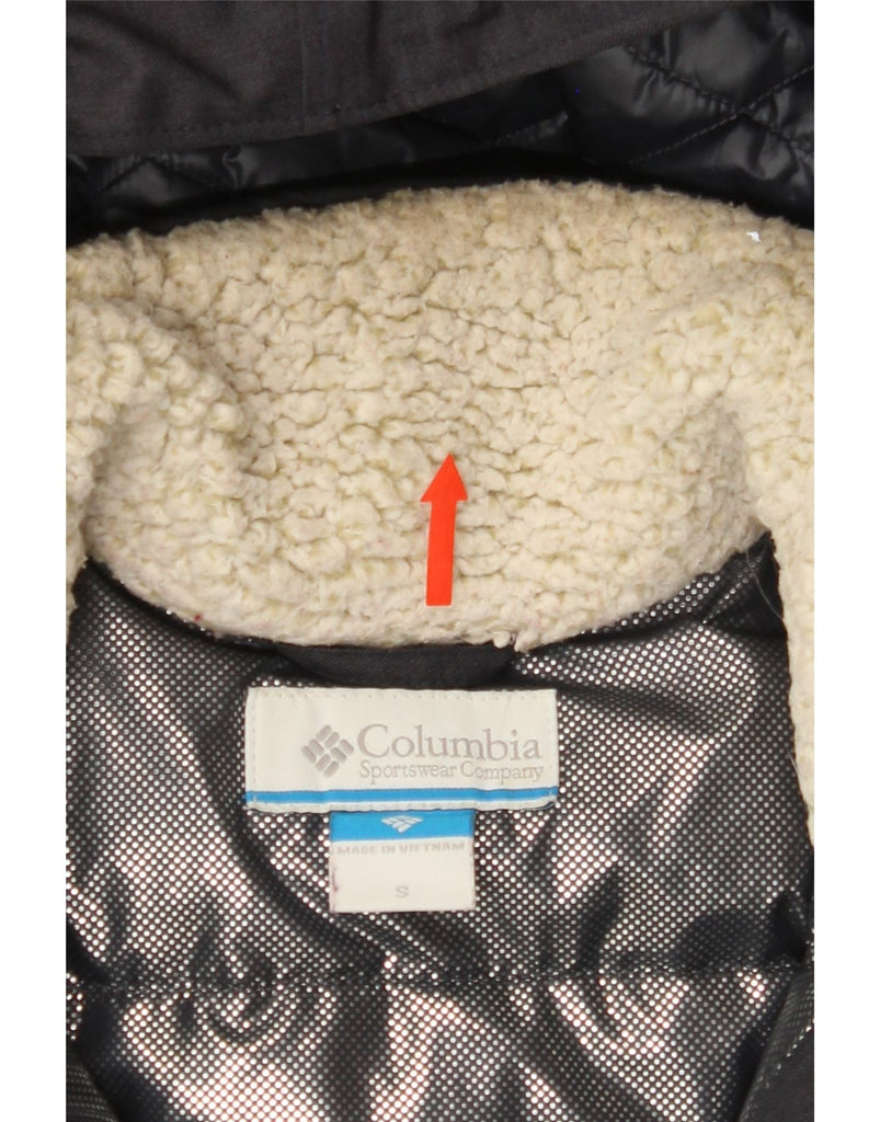 COLUMBIA Womens Hooded Padded Jacket UK 10 Small Navy Blue Polyester Vintage Columbia and Second-Hand Columbia from Messina Hembry 