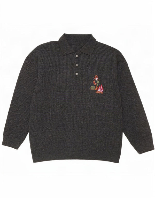 Pulover vintage pentru bărbați cu grafic polo cu gât, mare, gri