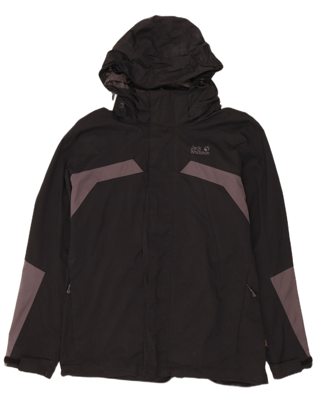 JACK WOLFSKIN Jachetă de ploaie cu glugă pentru bărbați UK 36/38 Medium Black Colorblock