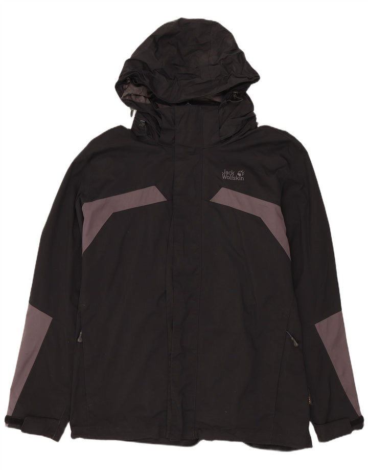 JACK WOLFSKIN Jachetă de ploaie cu glugă pentru bărbați UK 36/38 Medium Black Colorblock