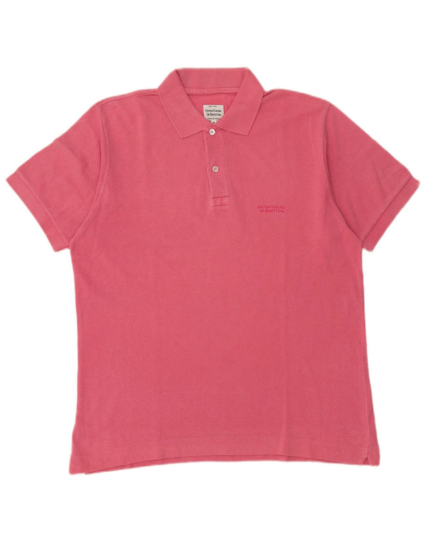 Tricou polo Benetton pentru bărbați, bumbac roz mic
