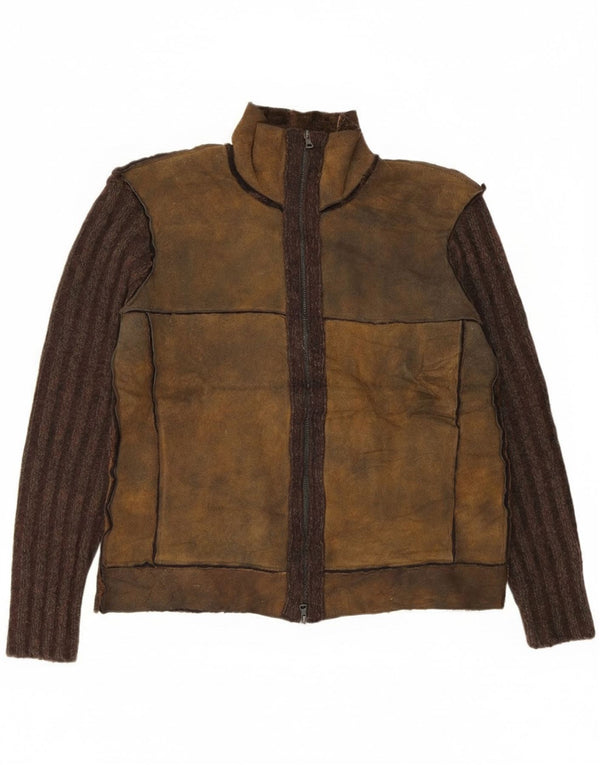 Pulover Cardigan Vintage pentru bărbați IT 50 Maro Mediu Bumbac Colorblock