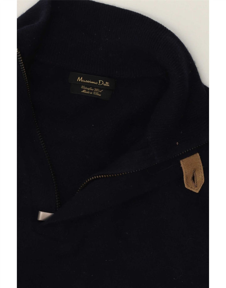 Pulover Massimo Dutti pentru bărbați, cu fermoar, cu gât, lână medie, albastru