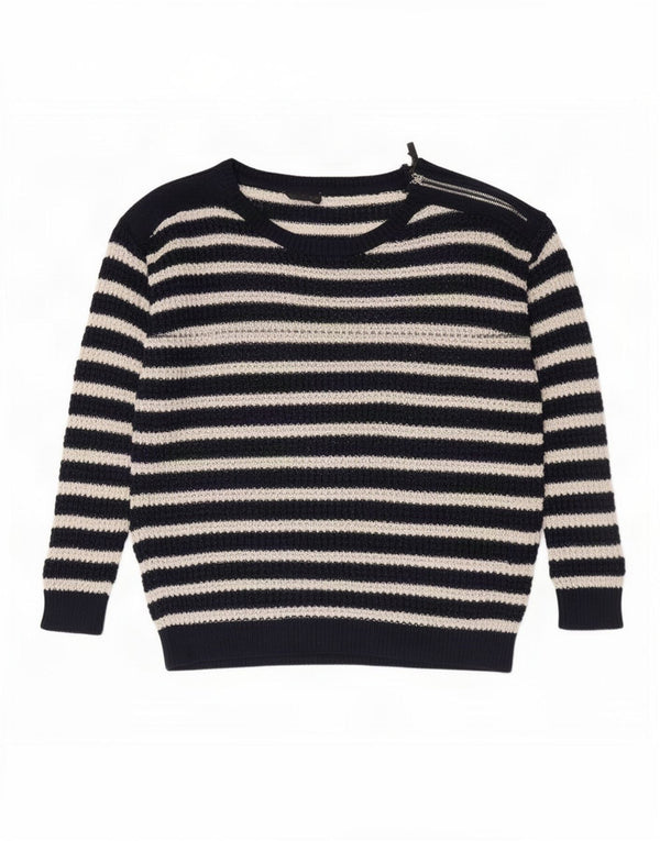 Topshop Womens Boat Neck Jumper Sweater UK 8 Small Navy Blue Striped