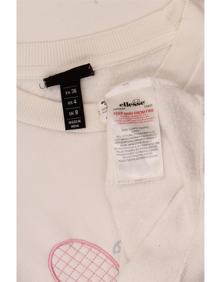 ELLESSE Pulover cu grafic supradimensionat pentru femei UK 8 Bumbac alb mic