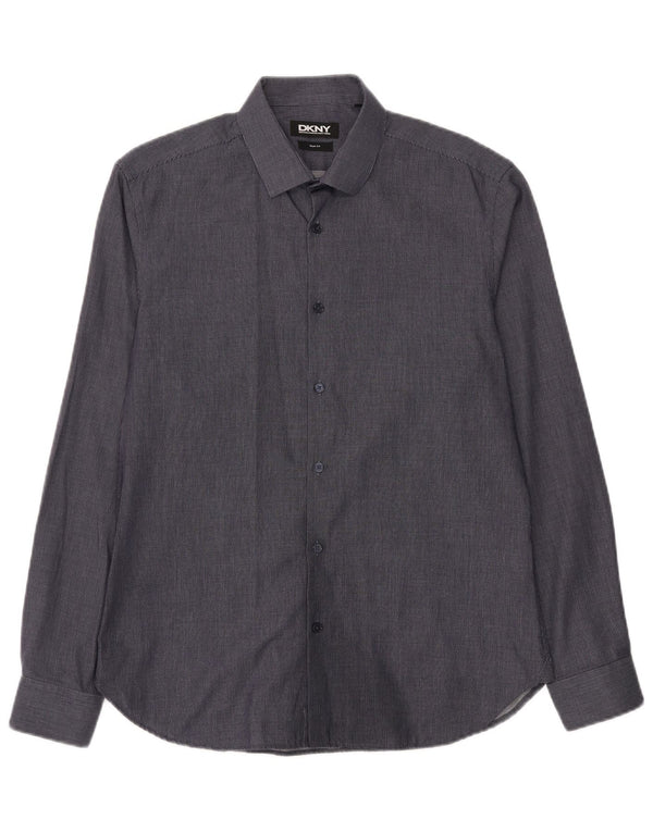 Cămașă pentru bărbați DKNY Slim Fit Mărimea 16 mare, bumbac cu pete, albastru bleumarin