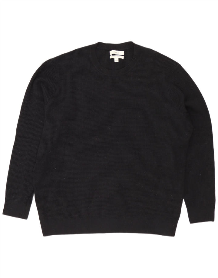 Pulover pentru bărbați Marks & Spencer cu gât crew, bumbac negru 3XL