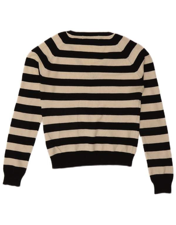 Pulover pentru femeie Zara cu decolteu în V UK 8 mic bumbac cu dungi negre