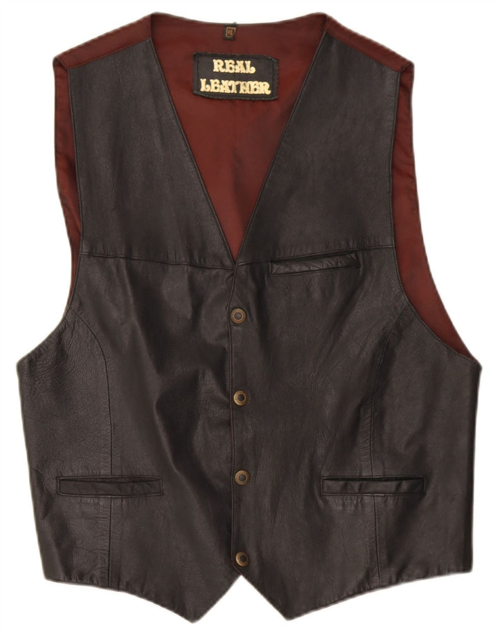 Vestă din piele vintage pentru bărbați XL din piele neagră