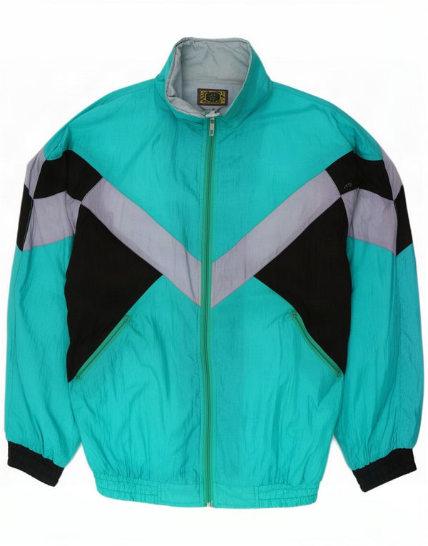 Vintage Mens Trening Top Jacket Large Blue Colourblock