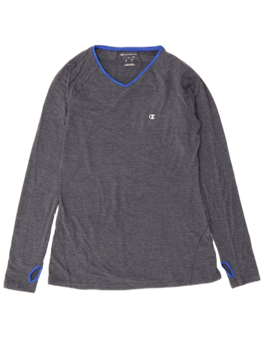 Top pentru femei Champion cu mânecă lungă UK 12 Medium Blue Pinstripe Poliester
