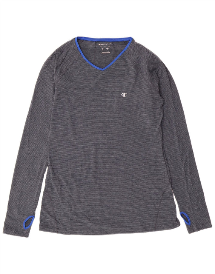 Top pentru femei Champion cu mânecă lungă UK 12 Medium Blue Pinstripe Poliester