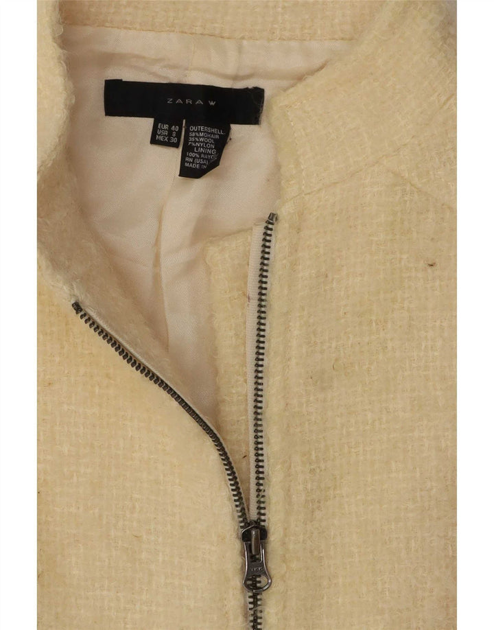 Jachetă Blazer pentru femei Zara cu fermoar complet EU 40 Lână, alb, mediu
