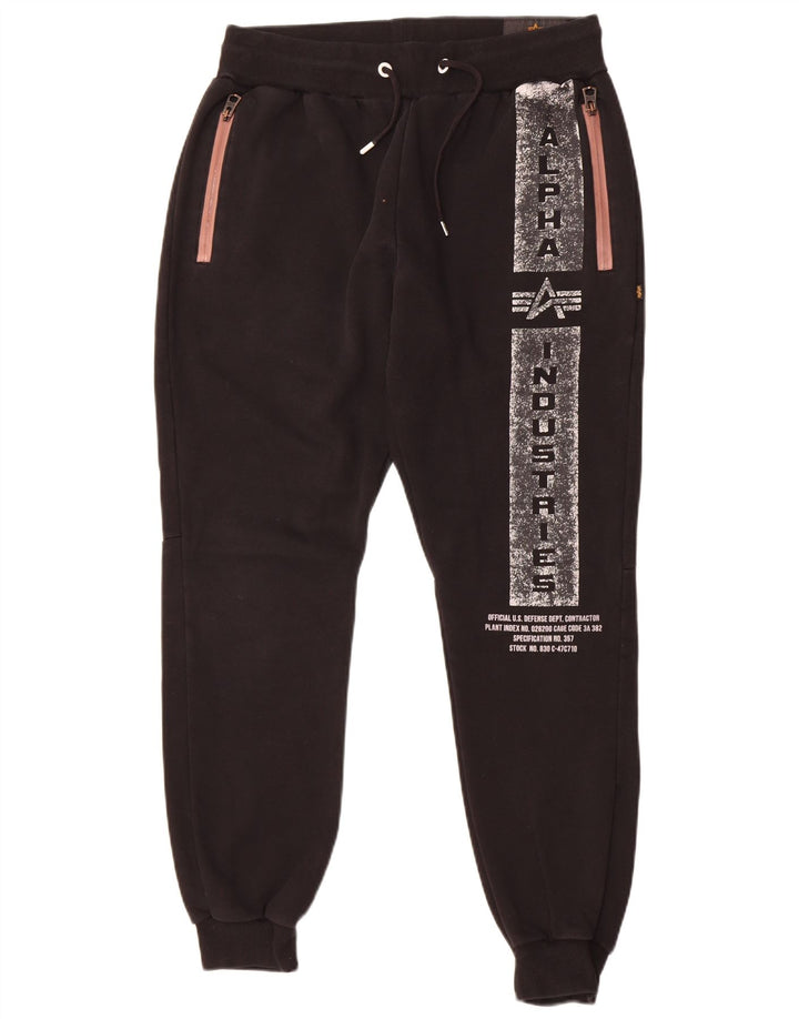 Pantaloni de trening grafic pentru bărbați Alpha Industries Pantaloni de jogging mediu negru