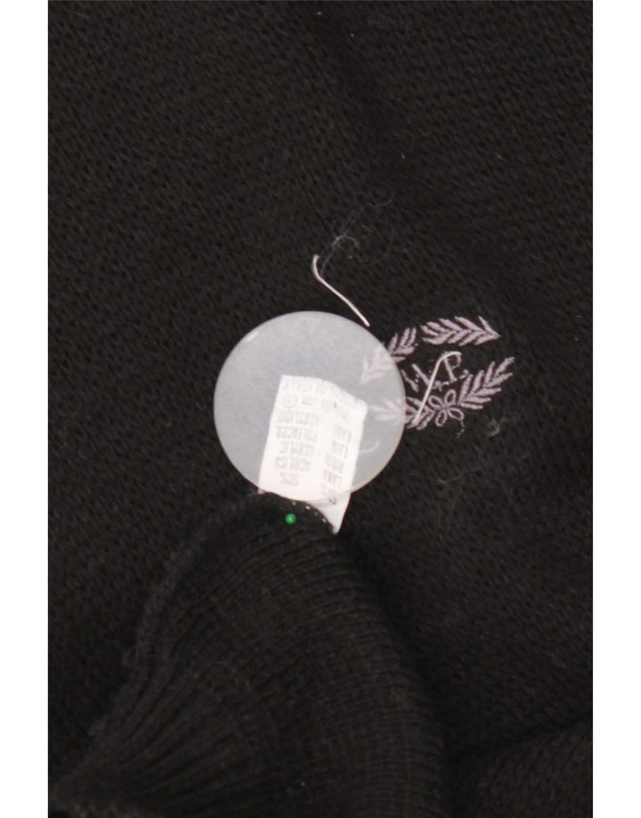 Pulover vintage pentru bărbați cu gât polo, XL, lână neagră