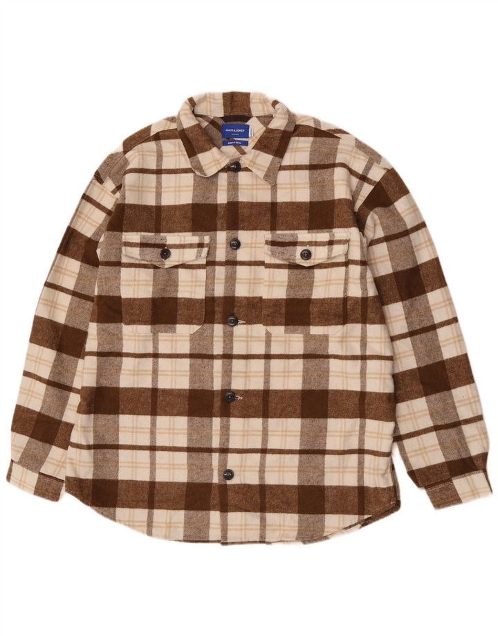 Cămașă Jack & Jones pentru bărbați din flanel XL, maro, poliester cu carouri