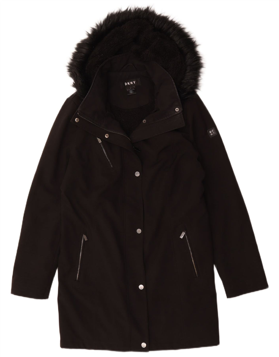 Pardesiu Sherpa pentru femei Dkny UK 16, mare, negru, poliester