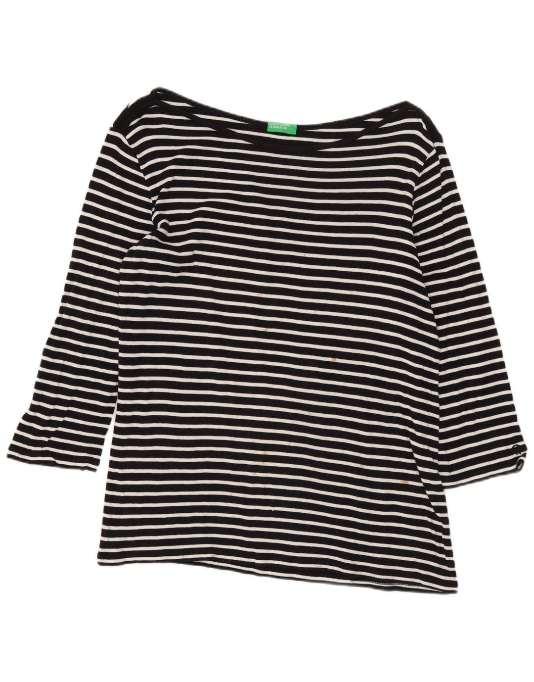 Benetton Top pentru femei cu mâneci 3/4 UK 12 Medium Black Striped Nautical