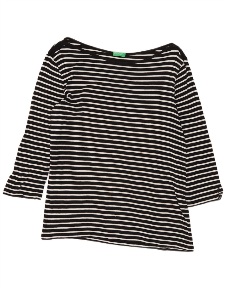 Benetton Top pentru femei cu mâneci 3/4 UK 12 Medium Black Striped Nautical