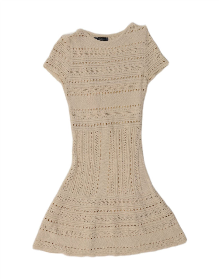 Rochie jumper cu mâneci scurte pentru femei Zara UK 12 Medium Off White