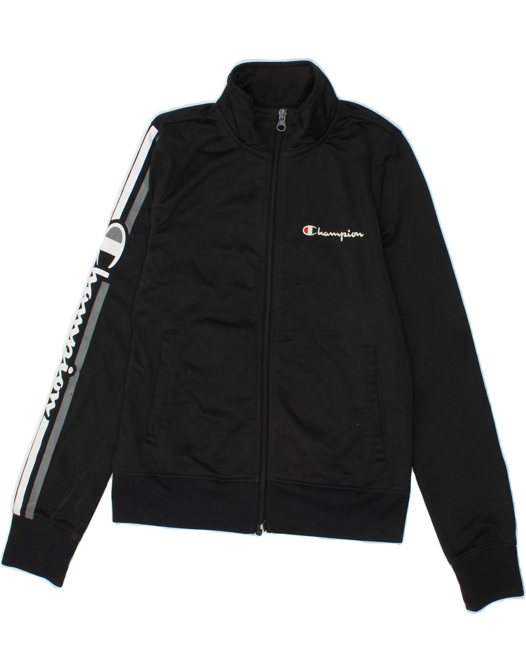 CHAMPION Girls Graphic Tracksuit Top Jacket 10-11 Years Medium Black Vintage Champion and Second-Hand Champion from Messina Hembry 