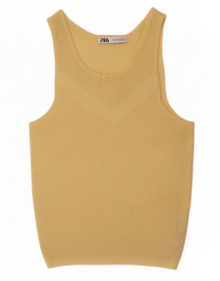 Top cu vestă transparentă pentru femei Zara UK 14, mare, galbenă, viscoză