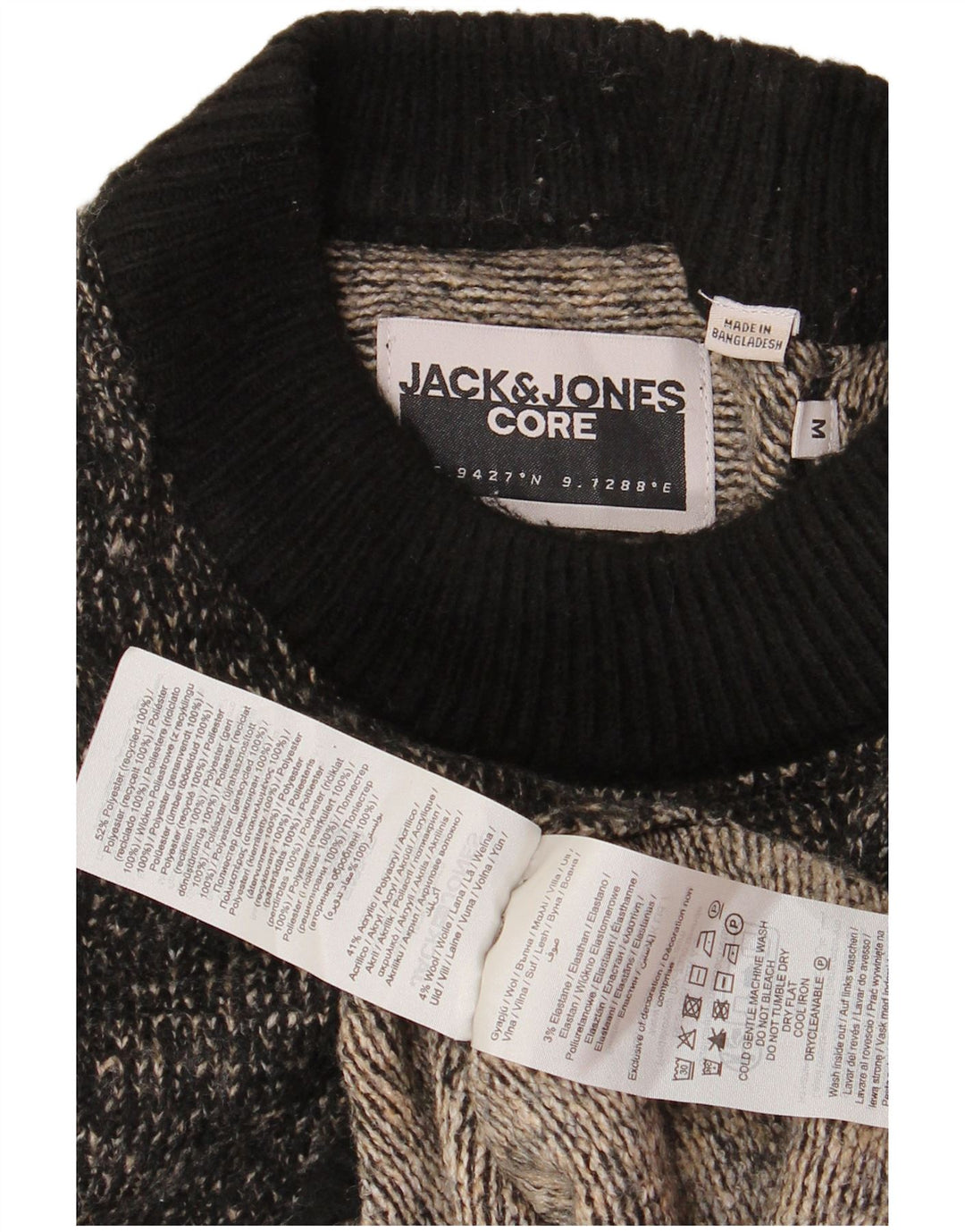 JACK & JONES Pulover pentru bărbați cu decolteu rotund din poliester cu pete negru mediu