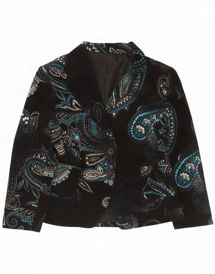 Jachetă vintage pentru femei cu 2 nasturi, IT 48 XL, bumbac Paisley, albastru bleumarin