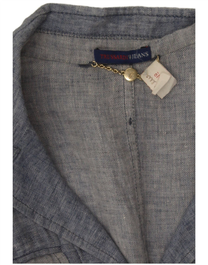 Jachetă pentru femei Trussardi Jeans din denim cu 3 nasturi, UK 10, albastru mic