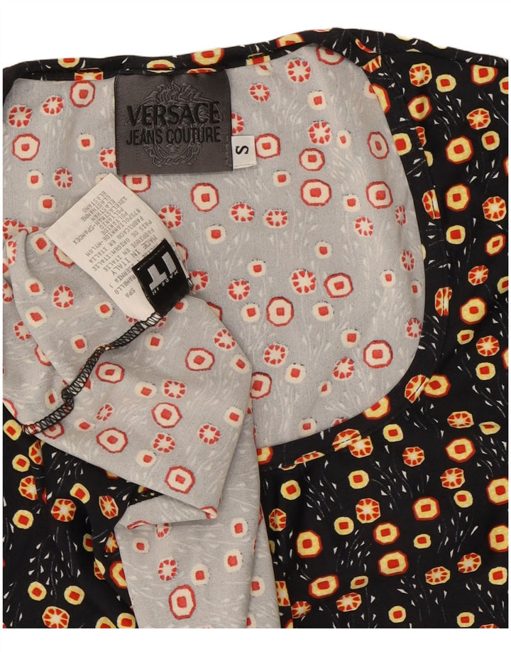 Versace Tricou Femei Top UK 8 Small Negru Floral Poliamidă