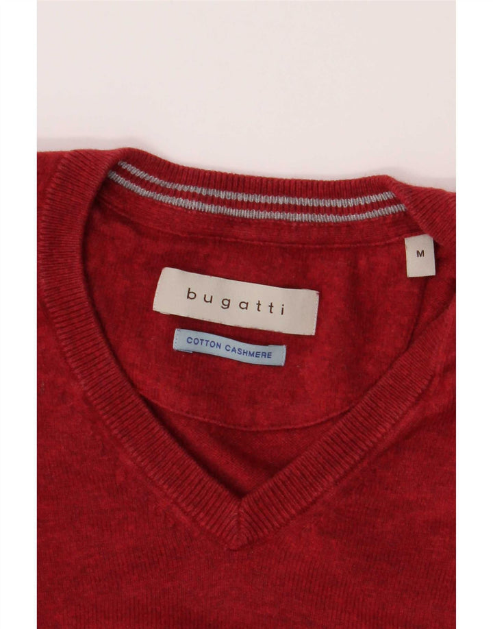 Pulover pentru bărbați Bugatti cu decolteu în V, bumbac mediu burgundă