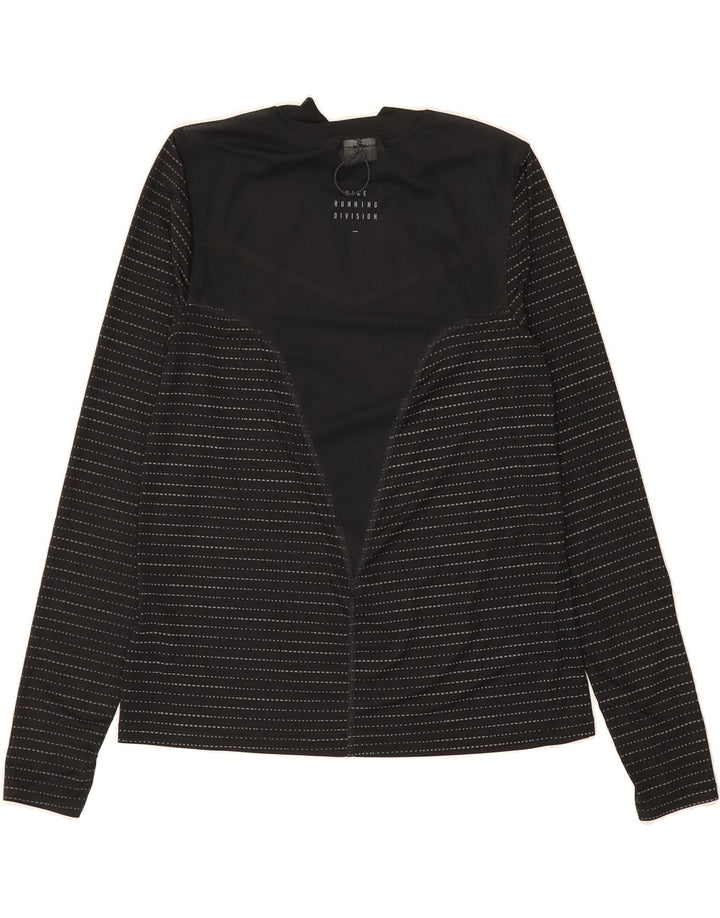 NIKE Womens Dri Fit Top Long Sleeve UK 10 Small Black Striped Polyester Vintage Nike and Second-Hand Nike from Messina Hembry 