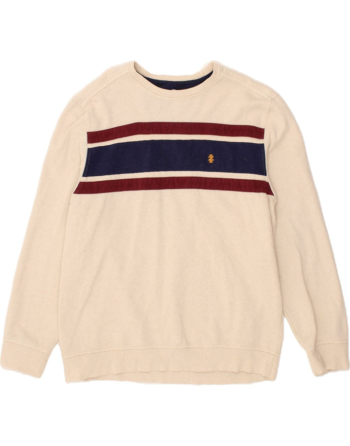 IZOD Mens Sweatshirt Jumper Large Beige Striped Cotton Vintage Izod and Second-Hand Izod from Messina Hembry 