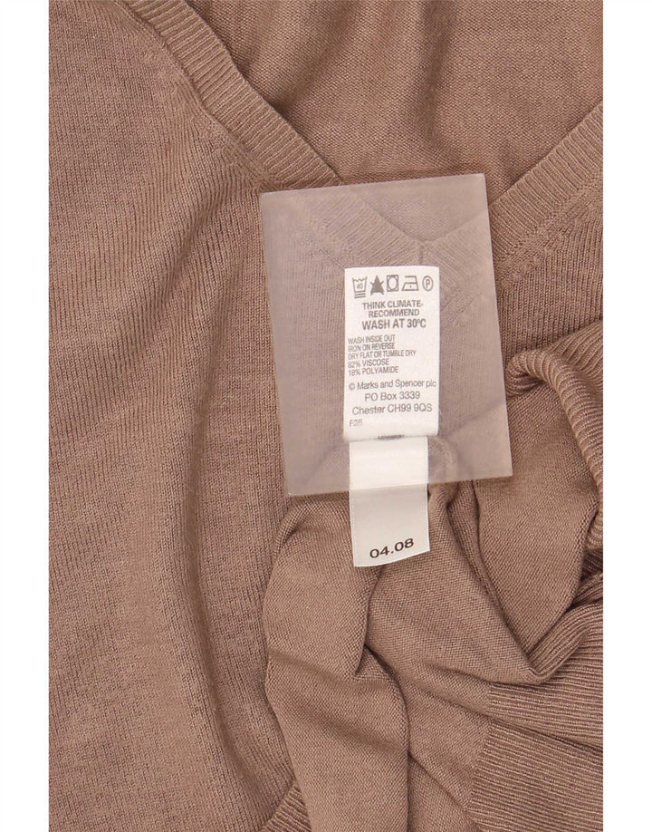 Pulover pentru femei Marks & Spencer, cu mâneci 3/4, cu decolteu în V, UK 14, Bej mediu
