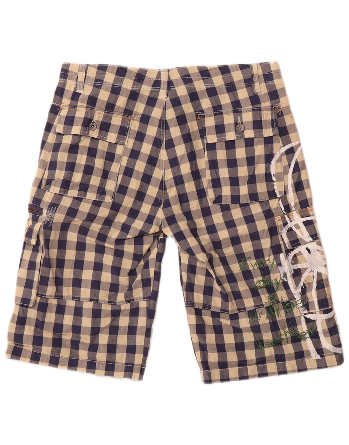 Pantaloni scurti cargo grafic Desigual pentru femei EU 42 Large W34 Vichy albastru bleumarin