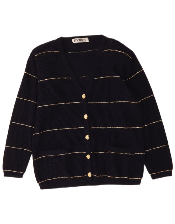 Pulover cardigan Kyber pentru femei UK 16 Lână mare cu dungi bleumarin