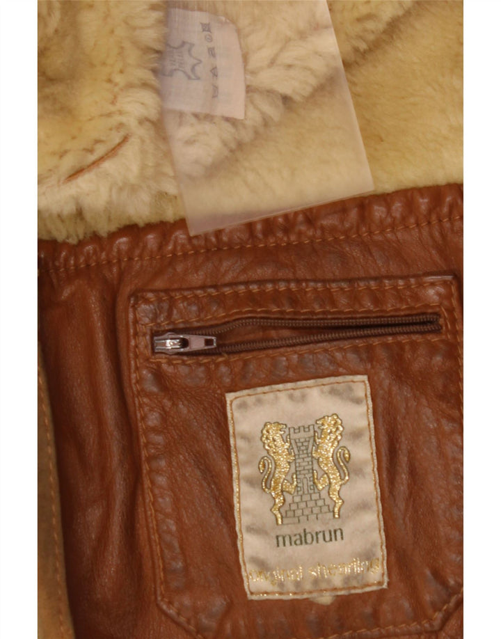 MABRUN Jachetă din shearling pentru bărbați UK 36 Mic din piele maro
