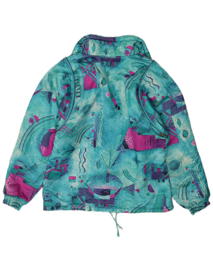 VINTAGE Womens Loose Fit Bomber Jacket EU 38 Medium Turquoise Geometric