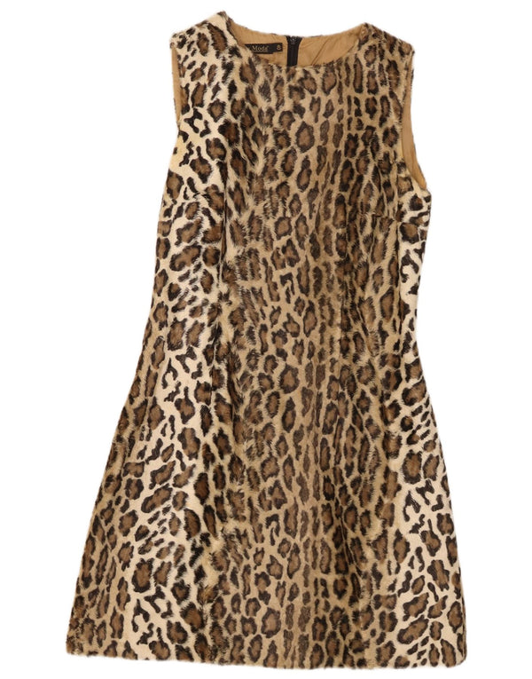 Rochie L'altra Moda pentru femei cu blană artificială, în formă de A, IT 40, mic bej, imprimeu animal
