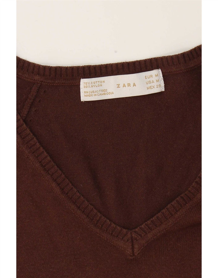 Pulover cu decolteu în V Zara pentru femei UK 12 bumbac maro mediu