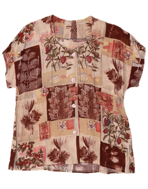 Bluză vintage cămașă cu mânecă scurtă pentru femei UK 16 mare, multicoloră, florală