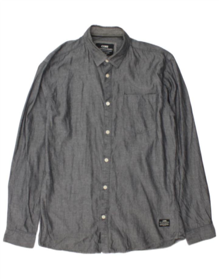 Cămașă Jack & Jones pentru bărbați, bumbac gri mediu